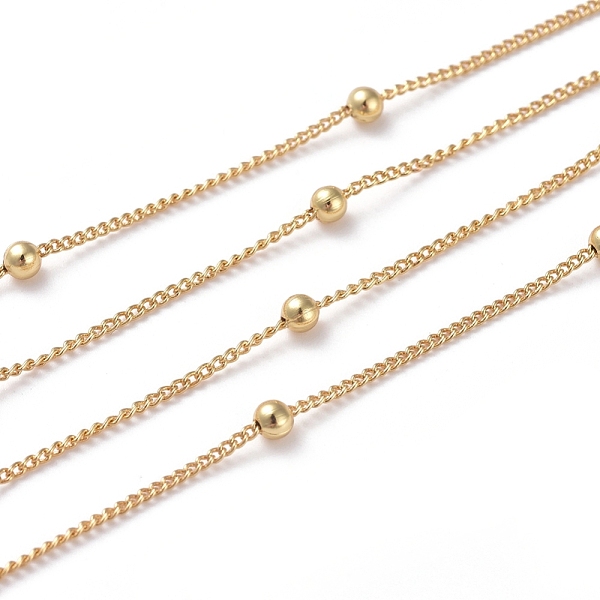 

PandaHall 3.28 Feet Brass Curb Chains Twisted Chains, with Round Beads, Long-Lasting Plated, Soldered, Real 18K Gold Plated, 1.5x1x3x0.5mm...