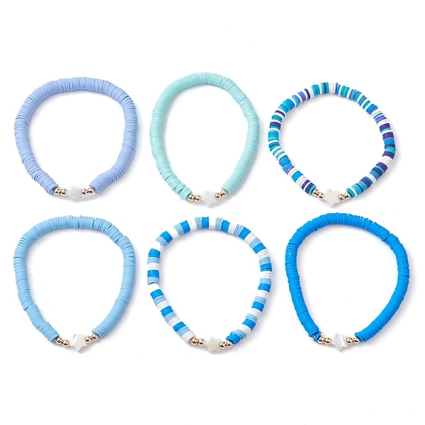 

PandaHall Handmade Polymer Clay with Natural Trochid Shell/Trochus Shell Beaded Stretch Bracelets for Women, Mixed Color, Star, 1/4 inch...