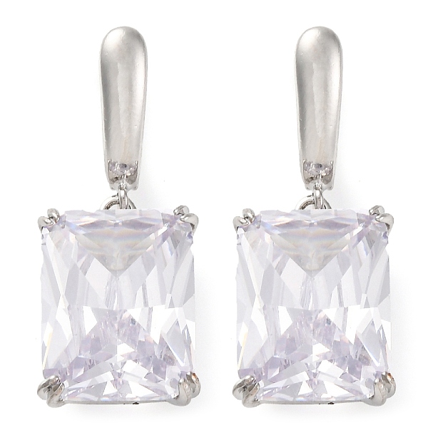 Brass Pave Cubic Zirconia Rectangle Hoop Earrings for Women