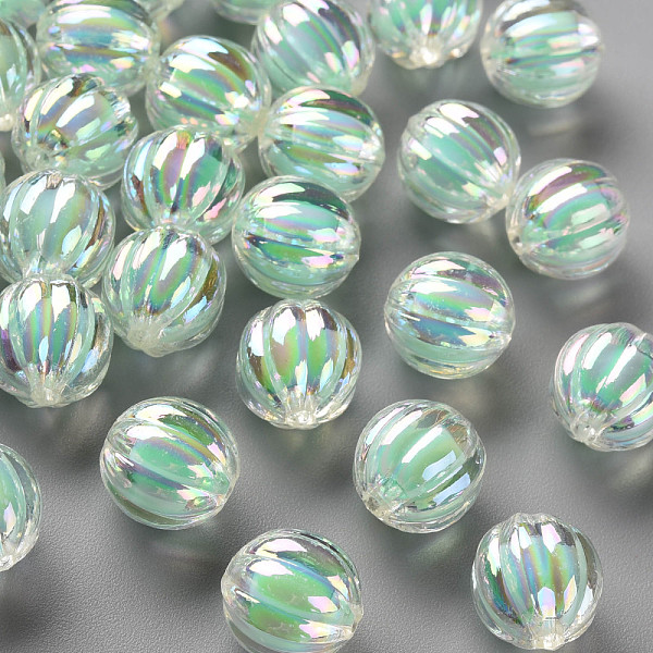 

PandaHall Transparent Acrylic Beads, Bead in Bead, AB Color, Pumpkin, Aquamarine, 11x11.5mm, Hole: 2mm, about 550pcs/500g Acrylic Pumpkin..., Green