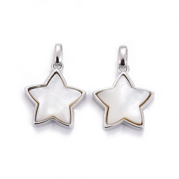 

PandaHall Natural White Shell Mother of Pearl Shell Pendants, with Brass Findings, Star, Platinum, 17.5x15.5x5mm, Hole: 2x4mm White Shell...
