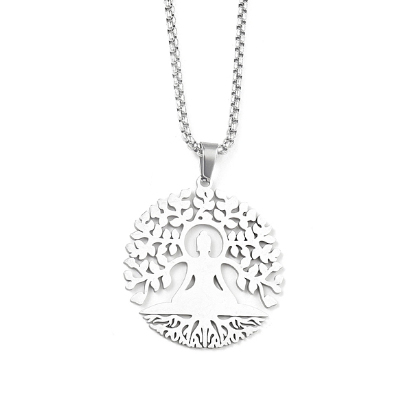 

PandaHall 201 Stainless Steel Pendant Necklaces for Man, Tree with Flat Round with Tree of Life, Stainless Steel Color, 23.50 inch(59.7cm)...
