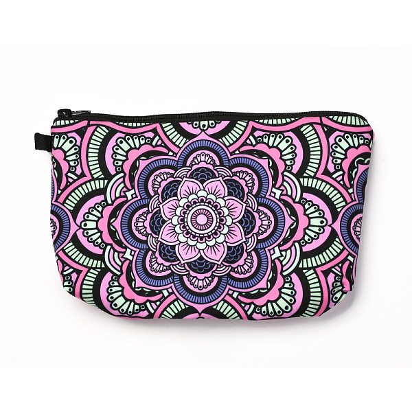 PandaHall Polyester Tarp Zip Cosmetic Pouches, Rectangle with Flower Pattern, Purple, 14.4x21.7x2.1cm Polyester Flower Purple