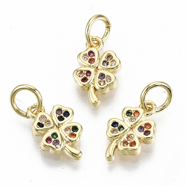 

PandaHall Brass Micro Pave Colorful Cubic Zirconia Charms, with Jump Rings, Nickel Free, Clover, Real 16K Gold Plated, 10.5x6.5x1.5mm, Jump...