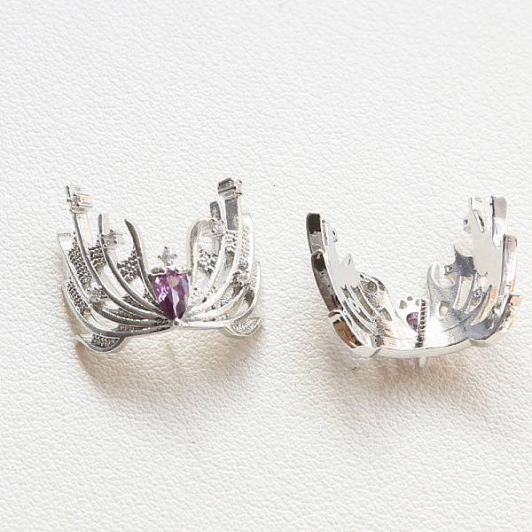 

PandaHall Brass Pave Medium Purple Cubic Zirconia Witch Headwear Head Pins, for Baroque Pearl Making, Platinum, 16x18mm Brass