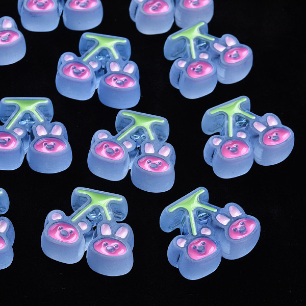 

PandaHall Transparent Acrylic Beads, with Enamel, Frosted, Cherry with Bear & Rabbit, Cornflower Blue, 22.5x26x9mm, Hole: 3mm Acrylic Fruit