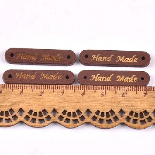

PandaHall Schima Superba Wood Links, Oval with Word Handmade, Saddle Brown, 8x35mm, Hole: 1.5mm Wood Oval