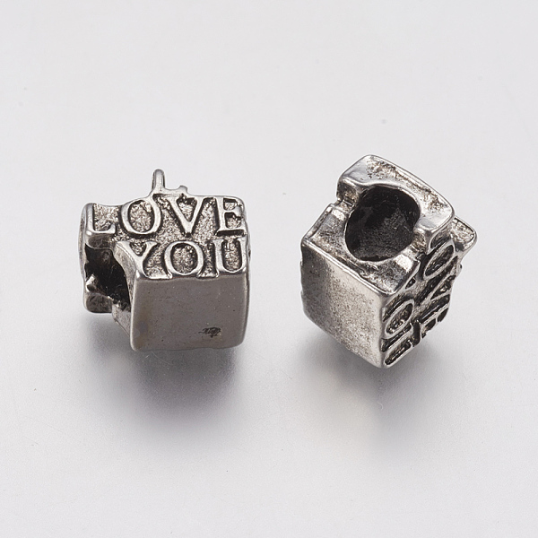 PandaHall Ion Plating(IP) 304 Stainless Steel European Beads, Large Hole Beads, The Word LOVE YOU, Antique Silver, 11x12x9mm, Hole: 5mm 304...