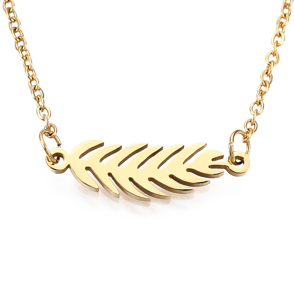 

PandaHall 201 Stainless Steel Pendant Necklaces, with Cable Chains, Leaf, Golden, 17.1 inch(43.5cm), 1.5mm, Leaf: 6x22x1mm 201 Stainless...