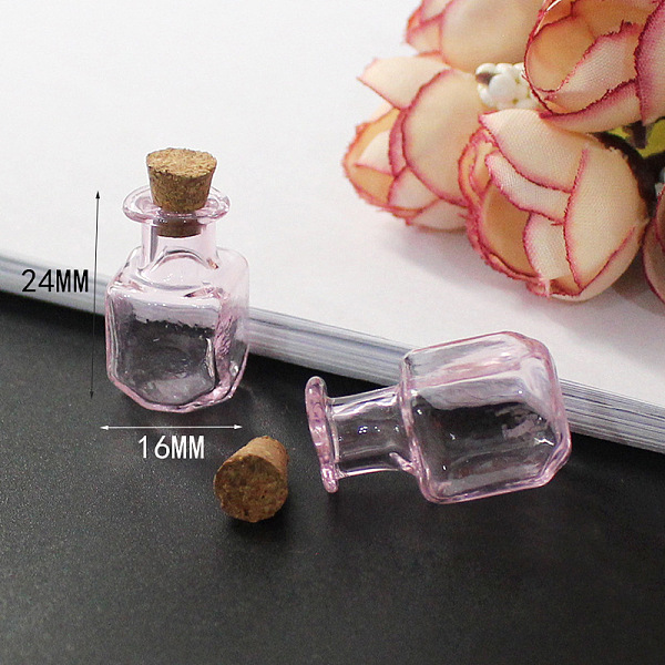 

PandaHall Miniature Glass Bottles, with Cork Stoppers, Empty Wishing Bottles, for Dollhouse Accessories, Jewelry Making, Square, 24x14mm..., Pink