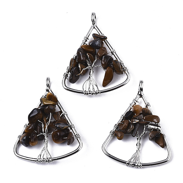 

PandaHall Natural Tiger Eye Big Pendants, Wire Wrapped Pendants, with Brass Wires, Triangle & Tree, Platinum, 40x30.5x5~10mm, Hole: 4.5mm...