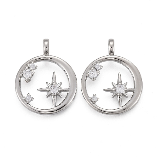 

PandaHall Brass Micro Pave Clear Cubic Zirconia Pendants, Long-Lasting Plated, Ring with Star, Real Platinum Plated, 20x16x3mm, Hole: 3mm...