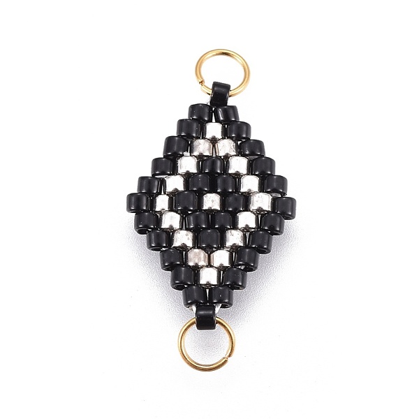 

PandaHall MIYUKI & TOHO Handmade Japanese Seed Beads Links, with Brass Jump Ring, Loom Pattern, Rhombus, Silver, 18x12~12.5x1.8mm, Hole...