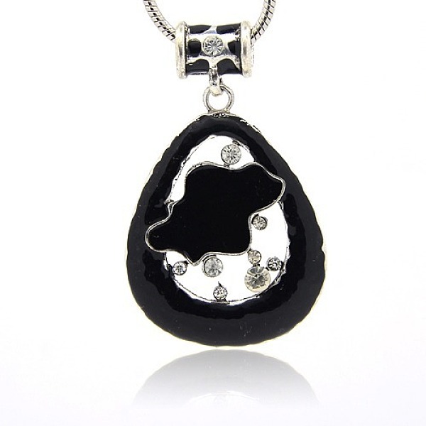 

PandaHall Alloy Enamel Charms, with Crystal Rhinestone, Teardrop Charms for Necklace Design, Antique Silver, Black, 6.5x4.5x4mm, Hole: 7.5mm...