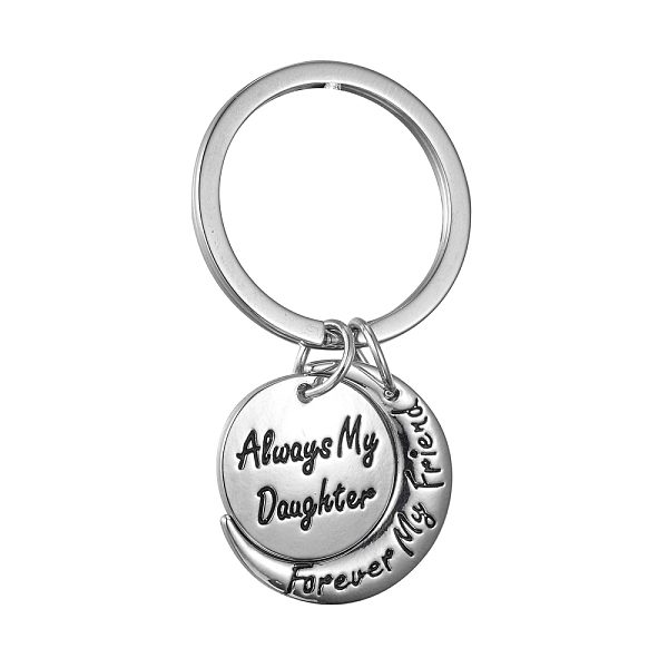

PandaHall Alloy Keychain, Cadmium Free & Lead Free, Flat Round & Moon with Word Always My Daughter, Forever My Friend, Platinum, 52mm Alloy...