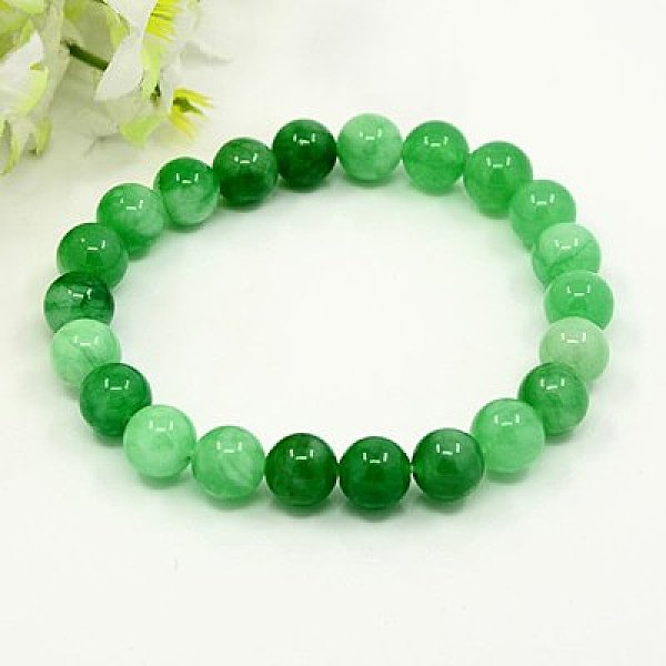 

PandaHall Natural White Jade Stretch Bracelets, Dyed, Green, 58mm White Jade Green