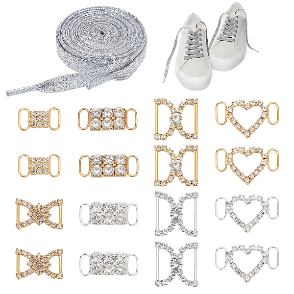 

PandaHall Shoe Decorations, Including Polyester Cord Shoelace, Brass & Alloy Crystal Rhinestone Shoe Buckle Clips, Platinum & Golden...