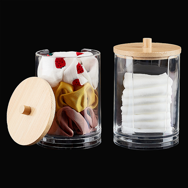 PandaHall PH Scrunchie Holder Organizer, Acrylic Hair Tie Organizer Stand with Bamboo Lid Cotton Ball Pad Round Swab Holder for Bedroom...