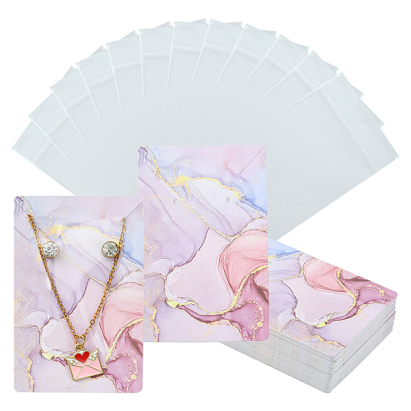 

PandaHall 50Pcs Rectangle Hot Stamping Cardboard Paper Jewelry Display Cards, for Hanging Earring & Necklace, with 50Pcs OPP Cellophane Bags..., Pink
