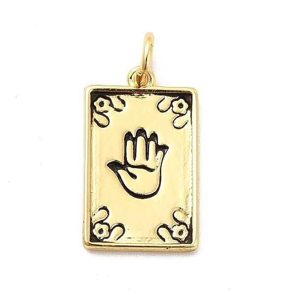 

PandaHall Rack Plating Brass Pendants, Long-Lasting Plated, with Jump Rings, Cadmium Free & Lead Free, Rectangle with Palm Pattern Charm...