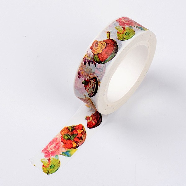 

PandaHall Fleeting Time Pattern DIY Scrapbook Decorative Paper Tapes, Adhesive Tapes, Colorful, 15mm, 10m/roll Paper