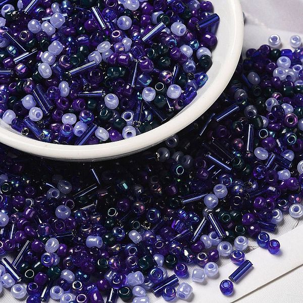 

PandaHall Opaque & Transparent Inside Colours Glass Seed Beads, Round Hole, Round & Tube, Indigo, 1.5~9x2~3x2~3mm, Hole: 0.8~1mm, about..., Purple