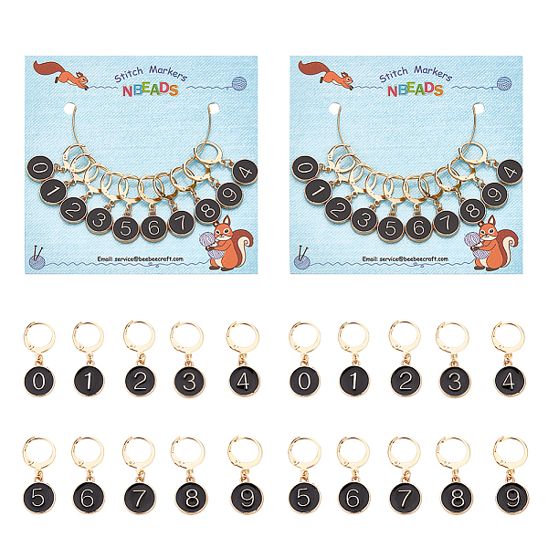 

PandaHall Alloy Enamel Number Charms Locking Stitch Markers, with Golden Tone 304 Stainless Steel Ring, Flat Round, Black, 30mm, Flat Round...