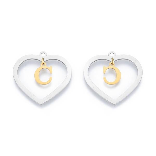 

PandaHall 201 Stainless Steel Pendants, Hollow, Heart with Letter A~Z, Real Gold Plated & Stainless Steel Color, Letter.C, 29x29.5x1mm, Hole...