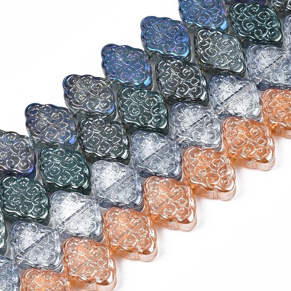 

PandaHall Electroplate Glass Beads Strand, Rhombus with Chinese Auspicious Cloud Pattern, Mixed Color, 11~12x15.5x4.5mm, Hole: 1mm, about..., Multicolor