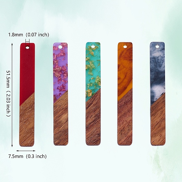 10Pcs 5 Colors Transparent Resin & Walnut Wood Big Pendants
