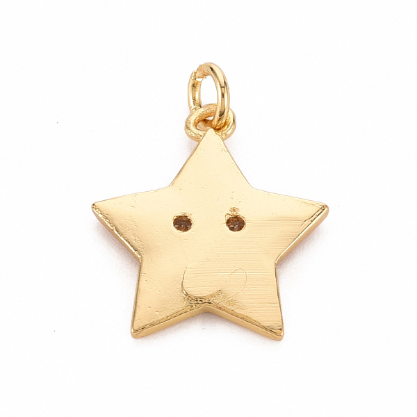 

PandaHall Brass Micro Pave Clear Cubic Zirconia Pendants, with Enamel & Jump Ring, Cadmium Free & Nickel Free & Lead Free, Star Smiling Face..., Red