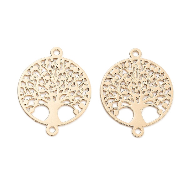 

PandaHall Long-Lasting Plated Brass Links Connector Charms, Flat Round with Tree, Light Gold, 15x12x0.3mm, Hole: 0.9mm Brass Tree