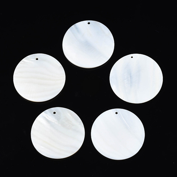 

PandaHall Natural Freshwater Shell Pendants, Flat Round, Seashell Color, 49~50x1.5~5.5mm, Hole: 1.8mm Freshwater Shell Flat Round