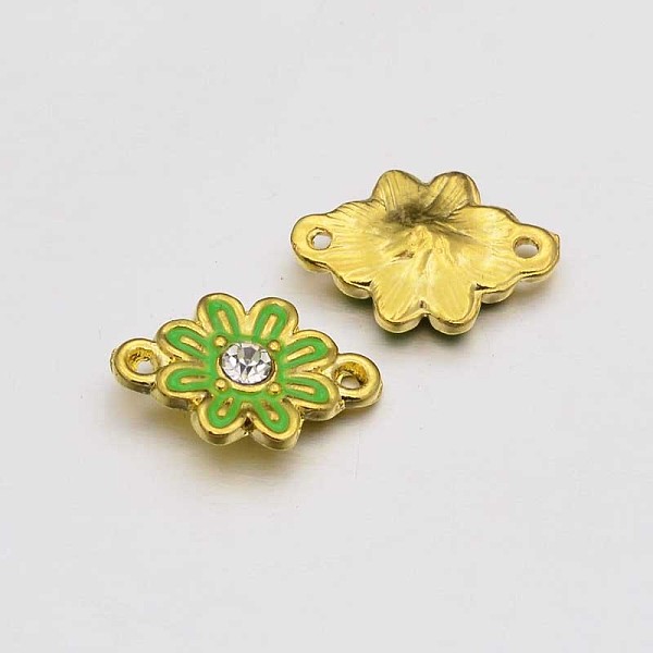 

PandaHall Golden Tone Alloy Rhinestone Enamel Flower Links connectors, Lime, 17x12x4mm, Hole: 1mm Alloy Rhinestone+Enamel Flower Green