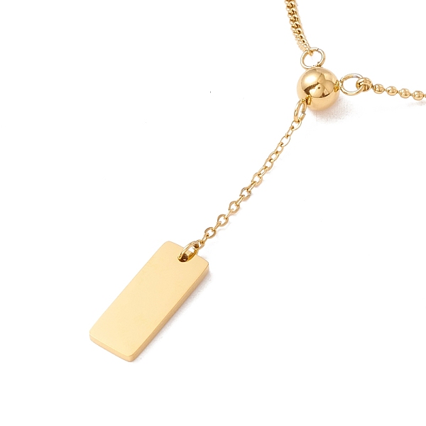 

PandaHall Ion Plating(IP) 304 Stainless Steel Ball with Rectangle Pendant Necklace for Women, Golden, 16.9 inch(43cm) 304 Stainless Steel
