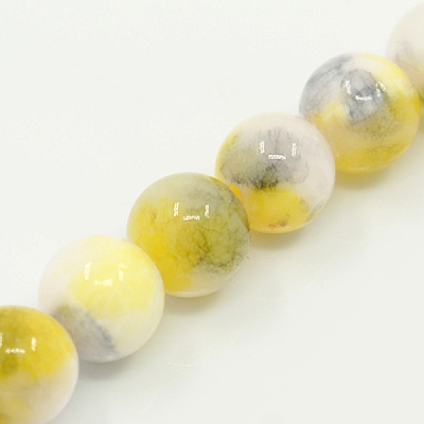 PandaHall Natural Persian Jade Beads Strands, Dyed, Round, Yellow, 6mm, Hole: 1mm, about 62pcs/strand, 16 inch White Jade Round Yellow
