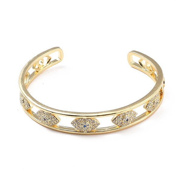

PandaHall Clear Cubic Zirconia Evil Eye Open Cuff Bangle, Brass Jewelry for Women, Cadmium Free & Lead Free, Real 18K Gold Plated, Inner...