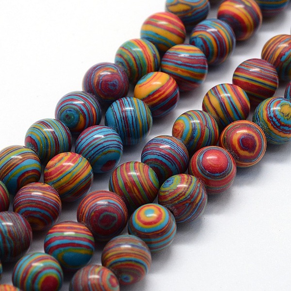 

PandaHall Synthetic Malachite Beads Strands, Dyed, Round, Colorful, 10mm, Hole: 1mm, about 38pcs/strand, 14.96 inch(38cm) Malachite Round