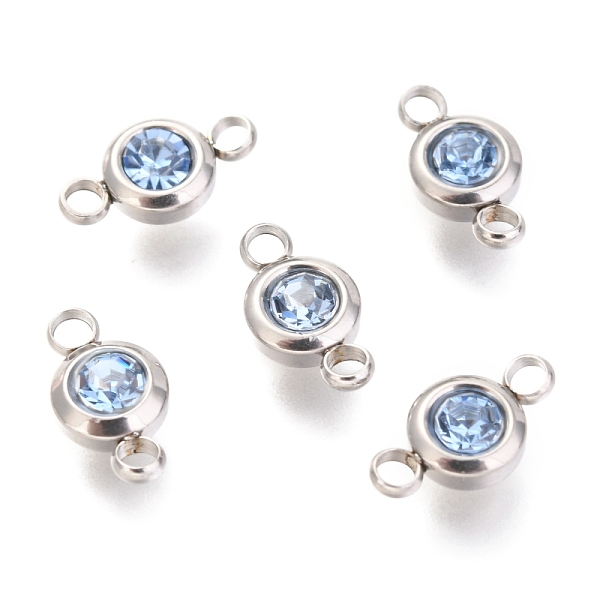 

PandaHall 304 Stainless Steel Rhinestone Links Connectors, Flat Round, Stainless Steel Color, Light Sapphire, 12x6.5x4mm, Hole: 2mm 304..., Blue