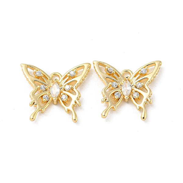 

PandaHall Hollow Brass Micro Pave Cubic Zirconia Pendants, with Glass, Butterfly Charms, Real 18K Gold Plated, 13x15x3mm, Hole: 1.4mm..., Clear