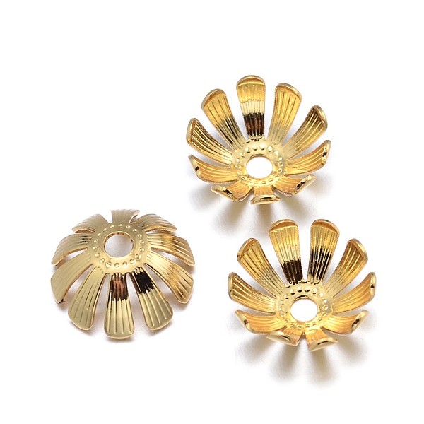 

PandaHall Multi-Petal Flower Brass Bead Caps, Lead Free & Nickel Free & Cadmium Free, Real 18K Gold Plated, 13x6mm, Hole: 2mm Brass
