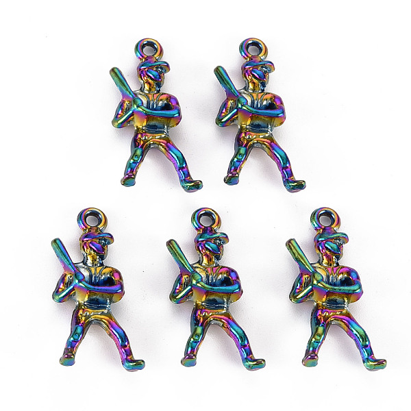

PandaHall Rainbow Color Alloy Pendants, Cadmium Free & Nickel Free & Lead Free, Baseball Player, 25x11.5x5.5mm, Hole: 1.6mm Alloy Human