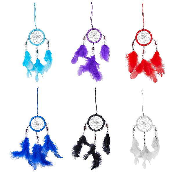 

PandaHall SUPERFINDINGS 6Pcs 6 Colors Woven Net/Web with Feather Pendant Decoration, Tassel Wall Hanging Decoration, for Home Bedroom Car..., Multicolor