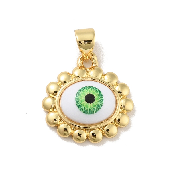 

PandaHall Brass Pendants, with Acrylic, Cadmium Free & Lead Free, Long-Lasting Plated, Oval with Evil Eye, Real 18K Gold Plated, Green...