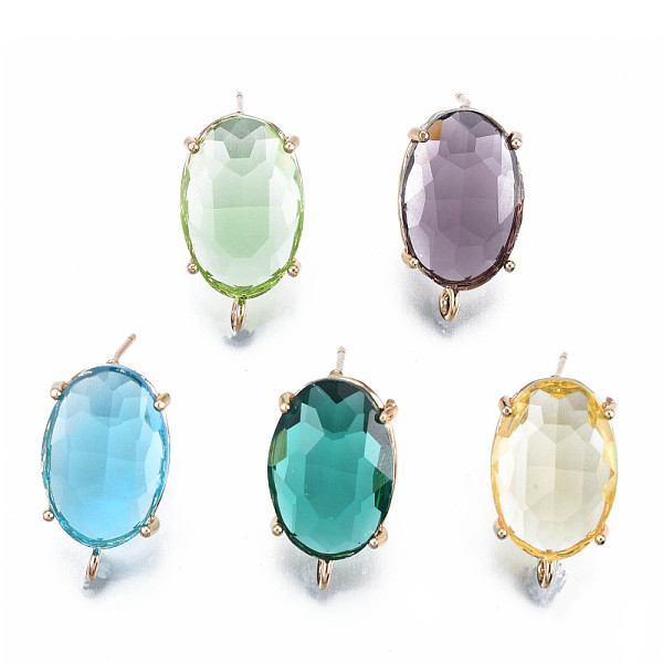 

PandaHall Transparent K9 Glass Stud Earring Findings, with Light Gold Plated Brass Pins and Vertical Loops, Oval, Cadmium Free & Lead Free..., Multicolor