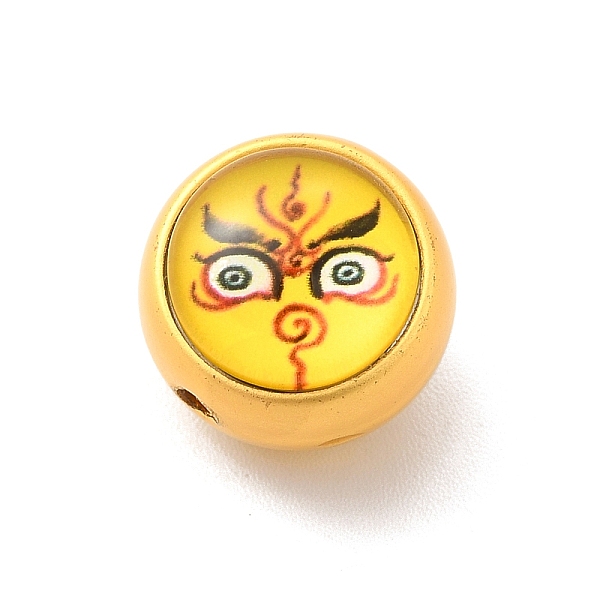 

PandaHall Alloy Enamel Beads, with Glass, Lead Free & Cadmium Free, Mette Gold Color, Round with Face Pattern, Yellow, 12.5x11.4mm, Hole...