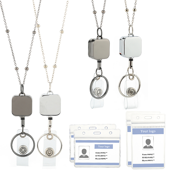 

PandaHall CRASPIRE 2 Sets 2 Colors 301 Stainless Steel Retractable Badge Holder, Badge Reel with Iron Satellite Chains, and PVC Card Holder...