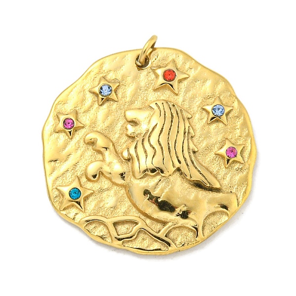 

PandaHall Real 18K Gold Plated Vacuum Plating 304 Stainless Steel Pendants, with Rhinestone and Jump Ring, Flat Round with Constellations..., Multicolor