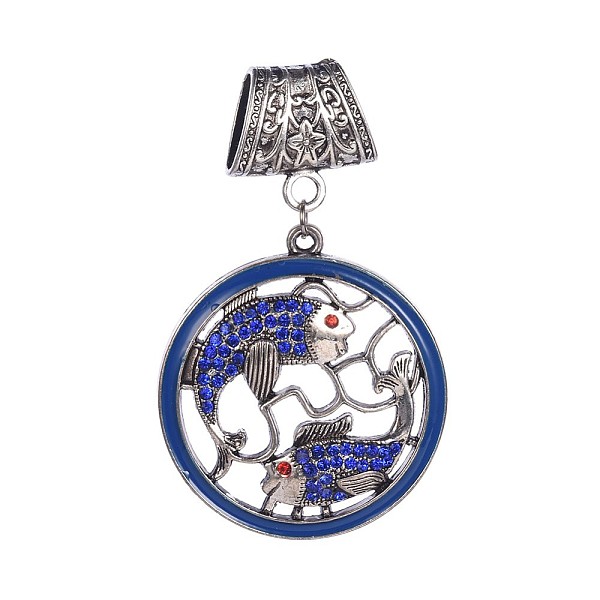 

PandaHall Alloy Rhinestone Big Pendants, with Enamel, Flat Round with Fish, Blue, Antique Silver, 73mm, Hole: 6.5x13.5mm Alloy...
