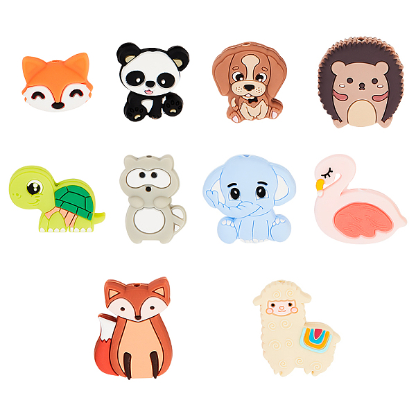 

PandaHall CHGCRAFT 10Pcs 10Style Animal Silicone Beads Creative Cartoon Silicone Beads Animal Beads for DIY Jewelry Necklace Keychain..., Multicolor